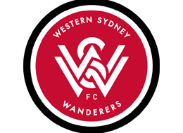 A red and white logo for western sydney fc wanderers