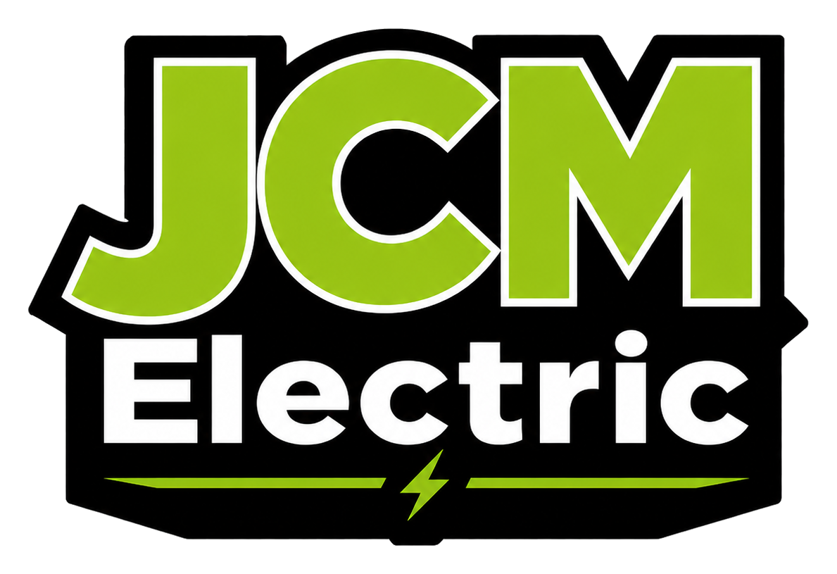 JCM Home Services JCM Electric FL logo in green, black, and white