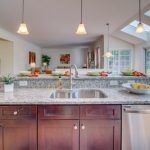 A kitchen with a sink , cabinets , and a dishwasher.