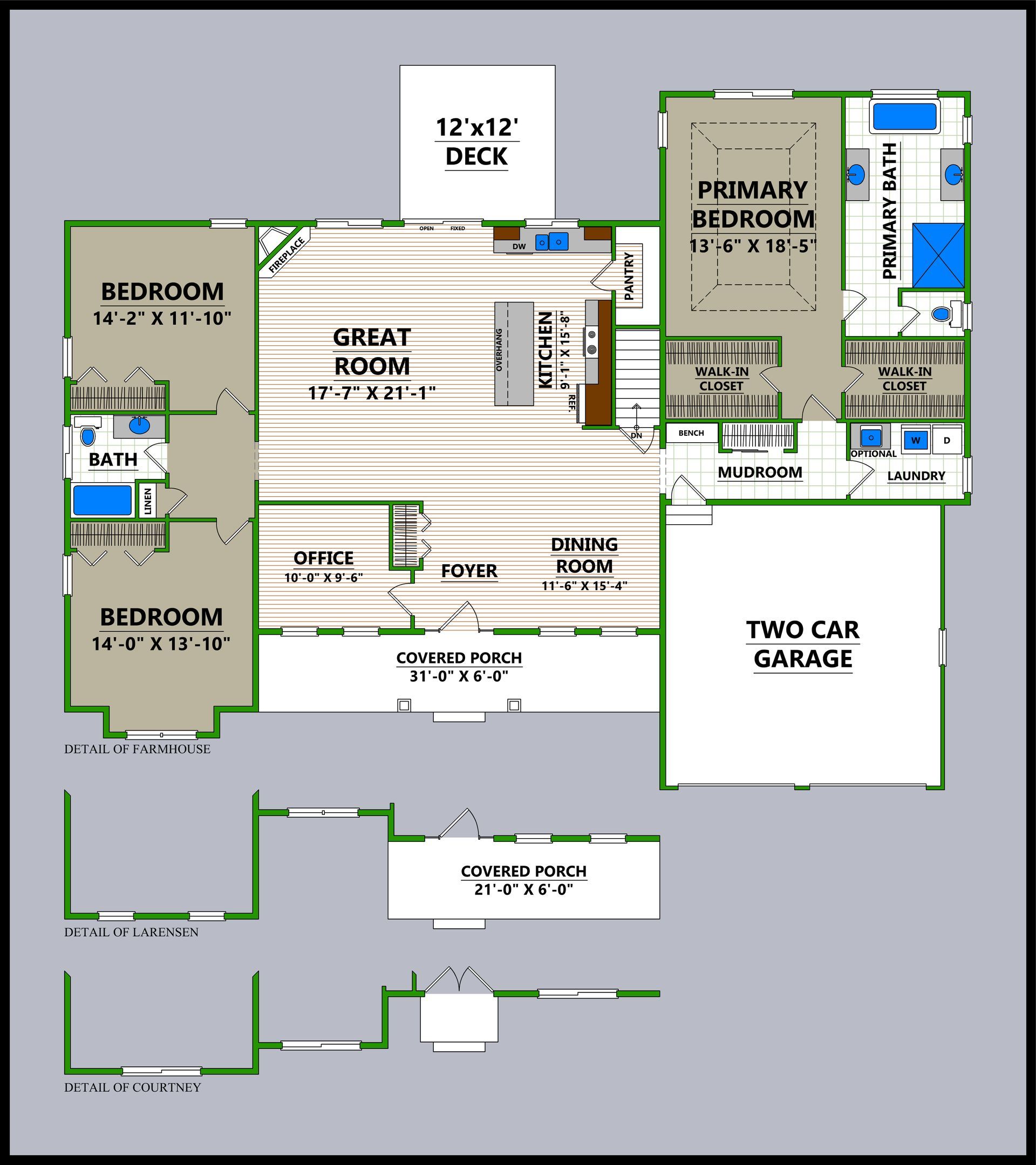 A floor plan of a house with a great room and a master bedroom