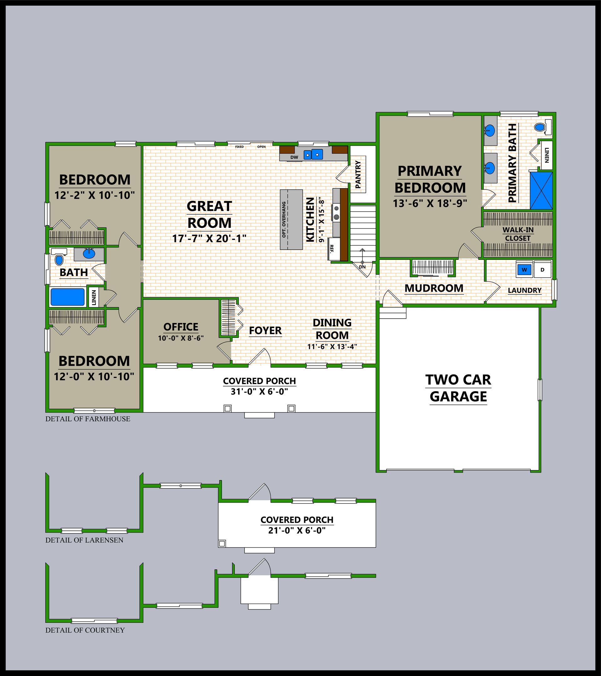 A floor plan of a house with a two car garage