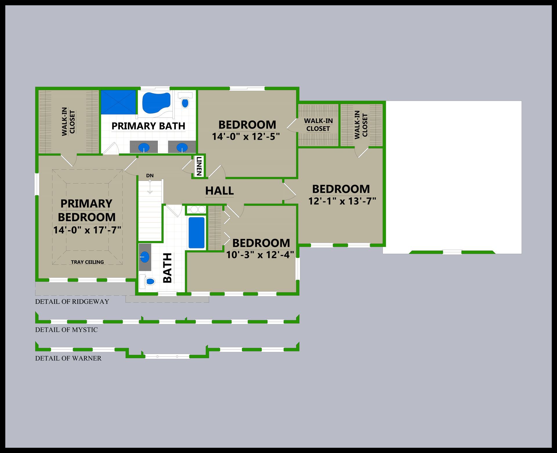 A floor plan of a house showing the master bedroom and bedroom