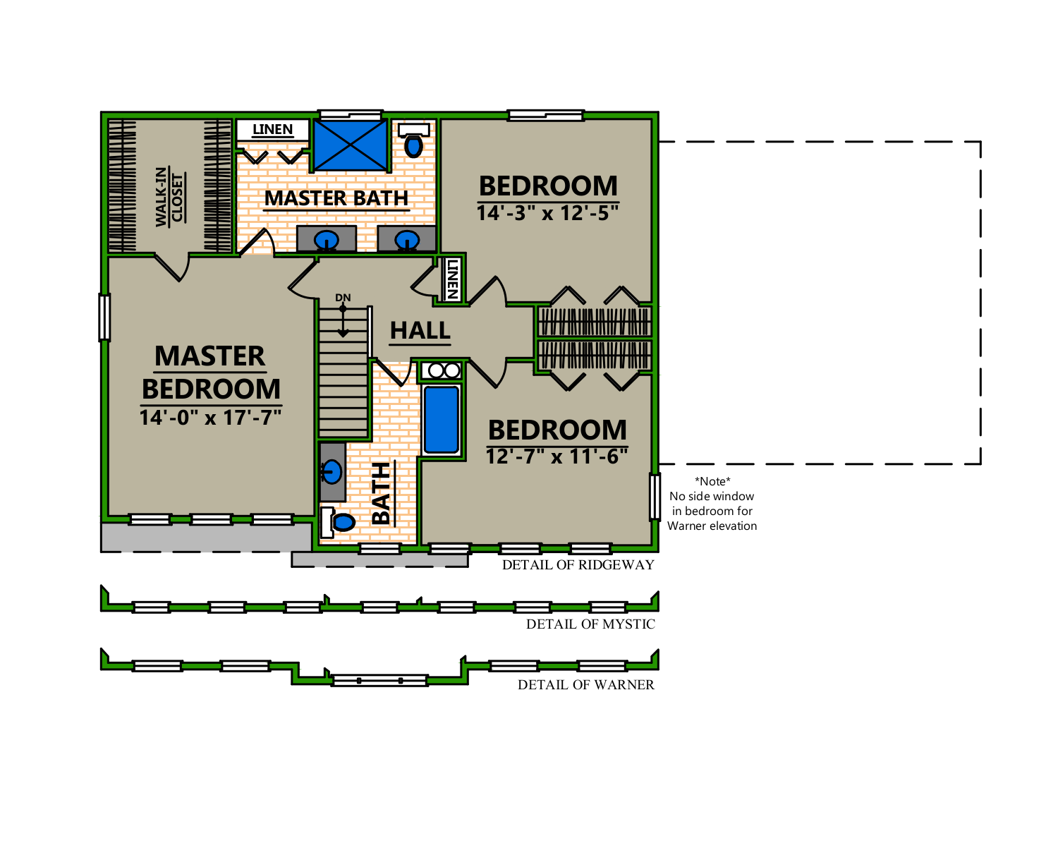 A floor plan of a house showing the master bedroom and bedroom