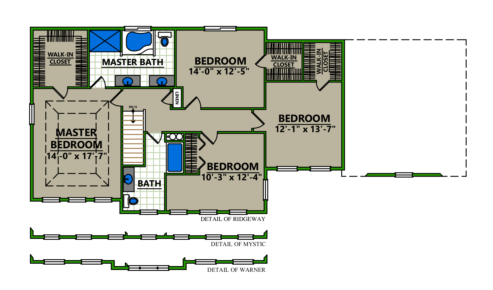 A floor plan of a house showing the master bedroom and bedroom