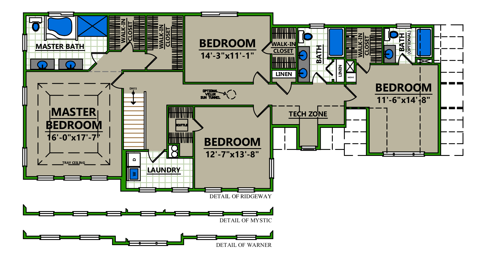 A floor plan of a house showing the master bedroom and bedrooms