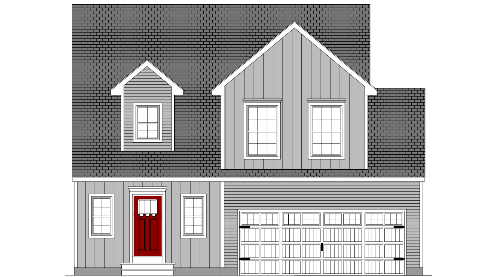 An artist 's impression of a large house with a red door