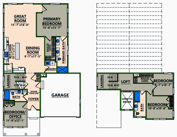 A floor plan of a house with a two car garage