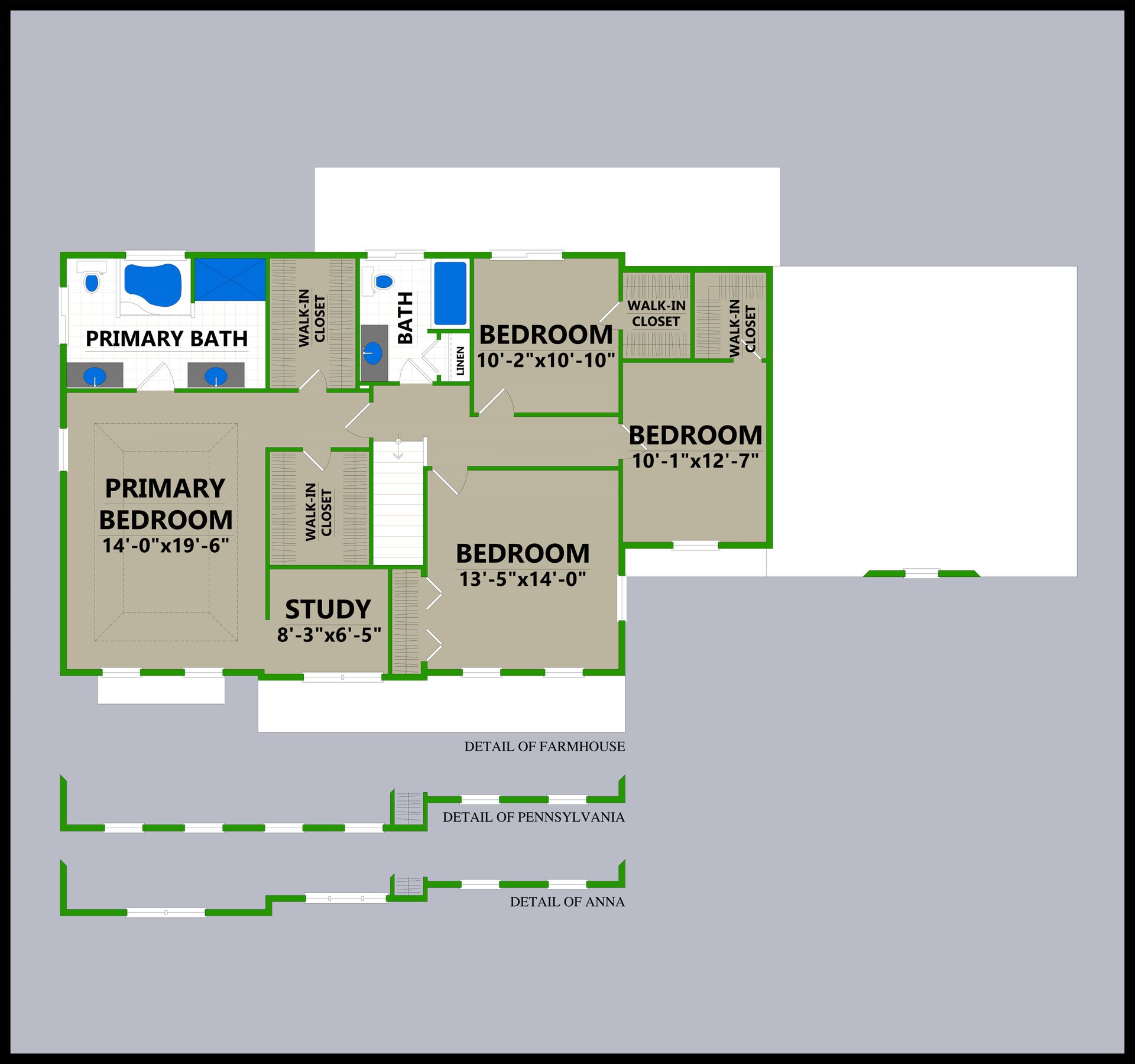 A floor plan of a house showing the master bedroom