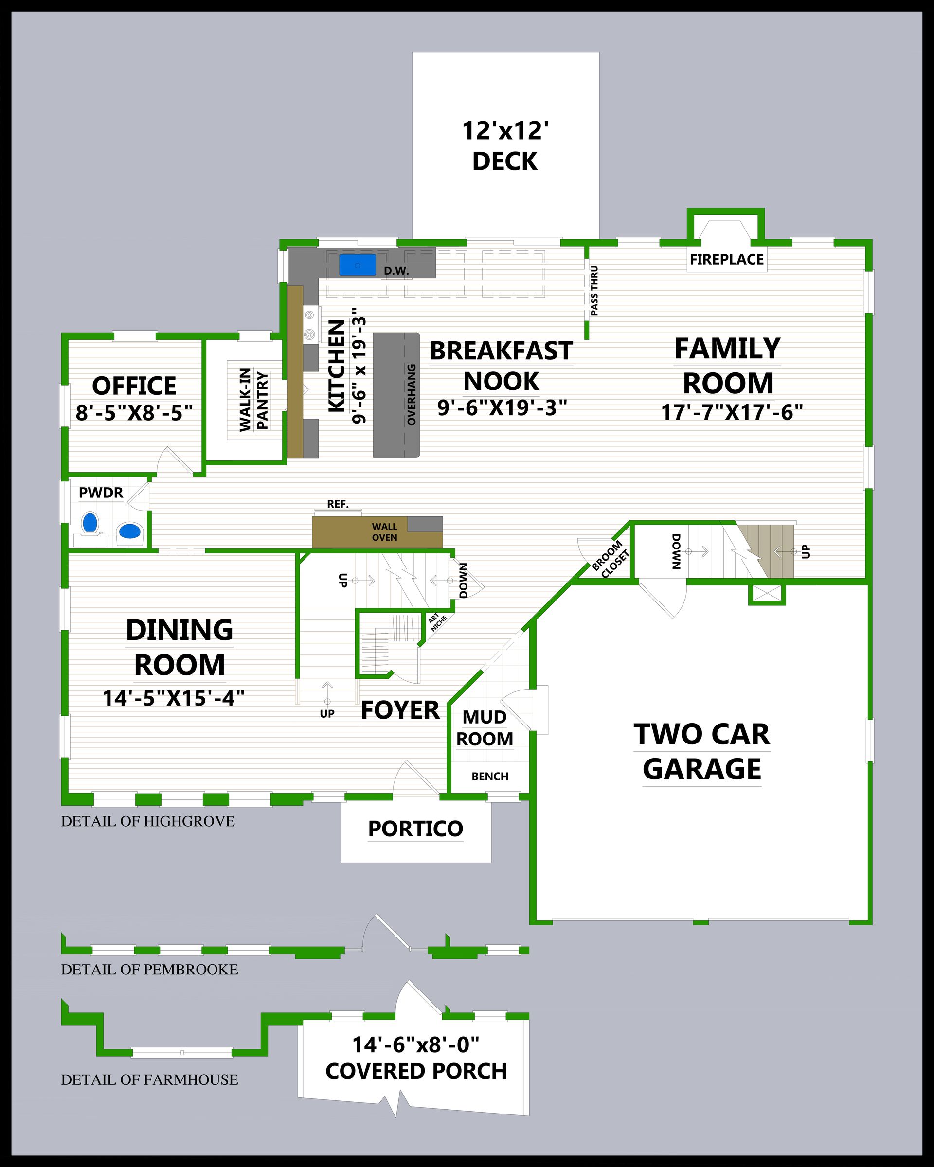 A floor plan of a house with a two car garage