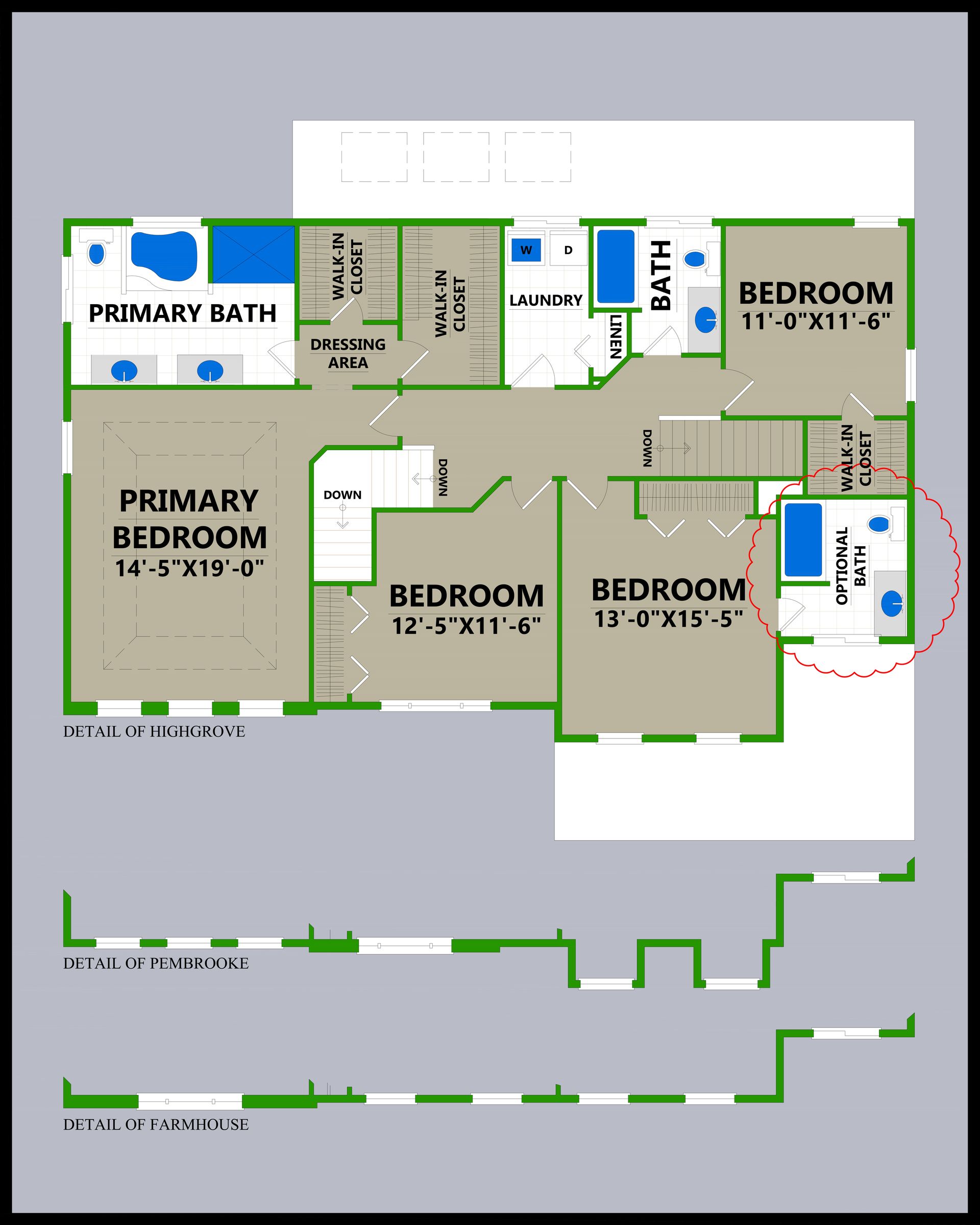 A floor plan of a house showing the master bedroom