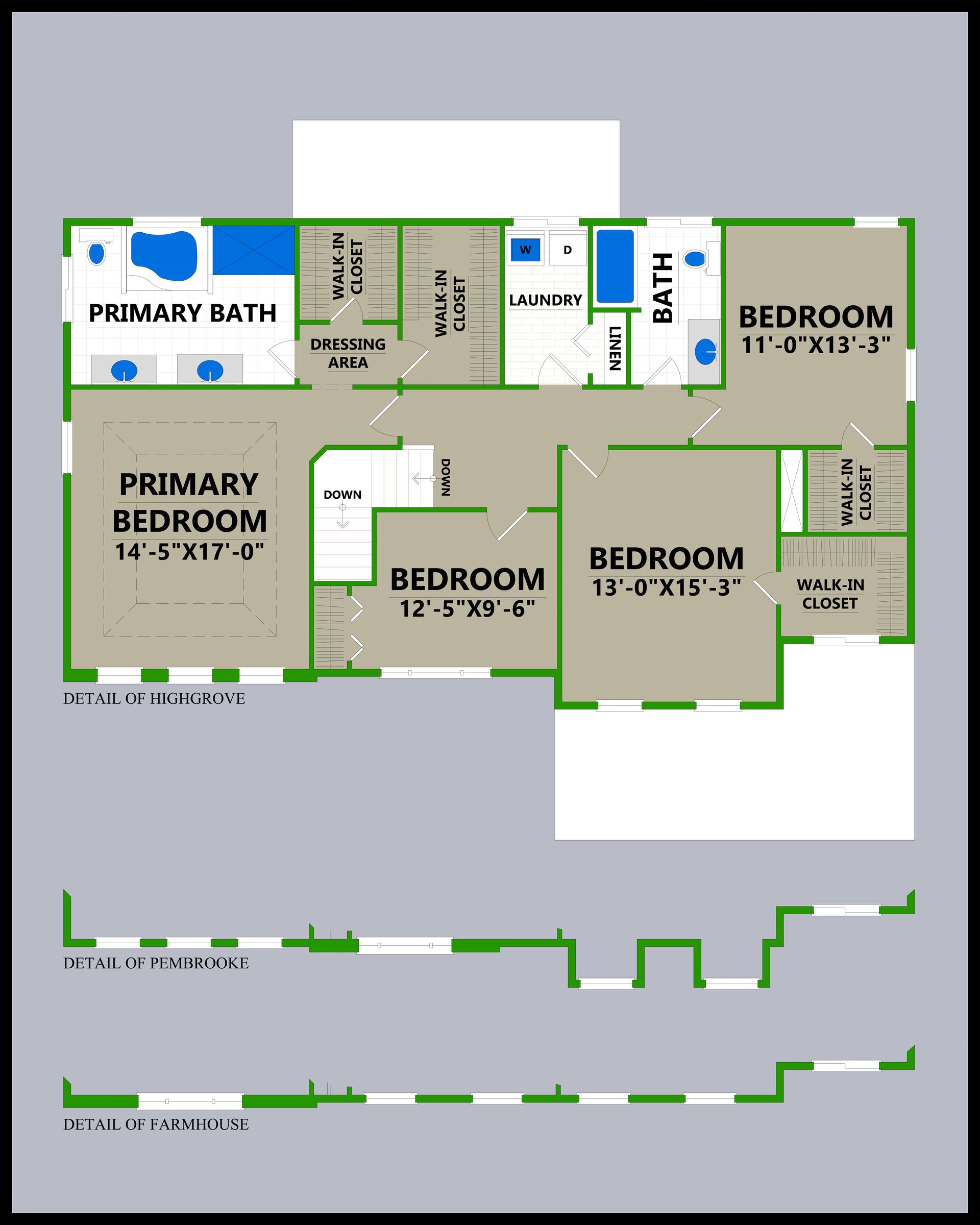 A floor plan of the second floor of a house