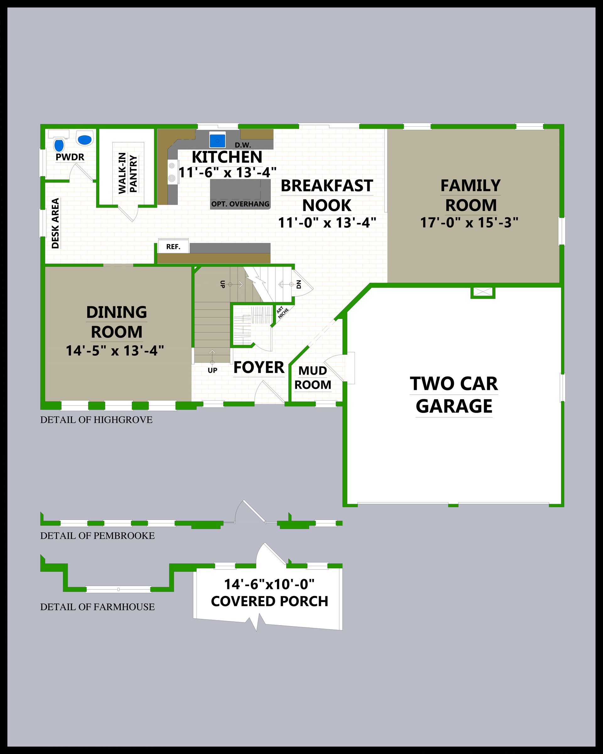 A floor plan of a house with a two car garage