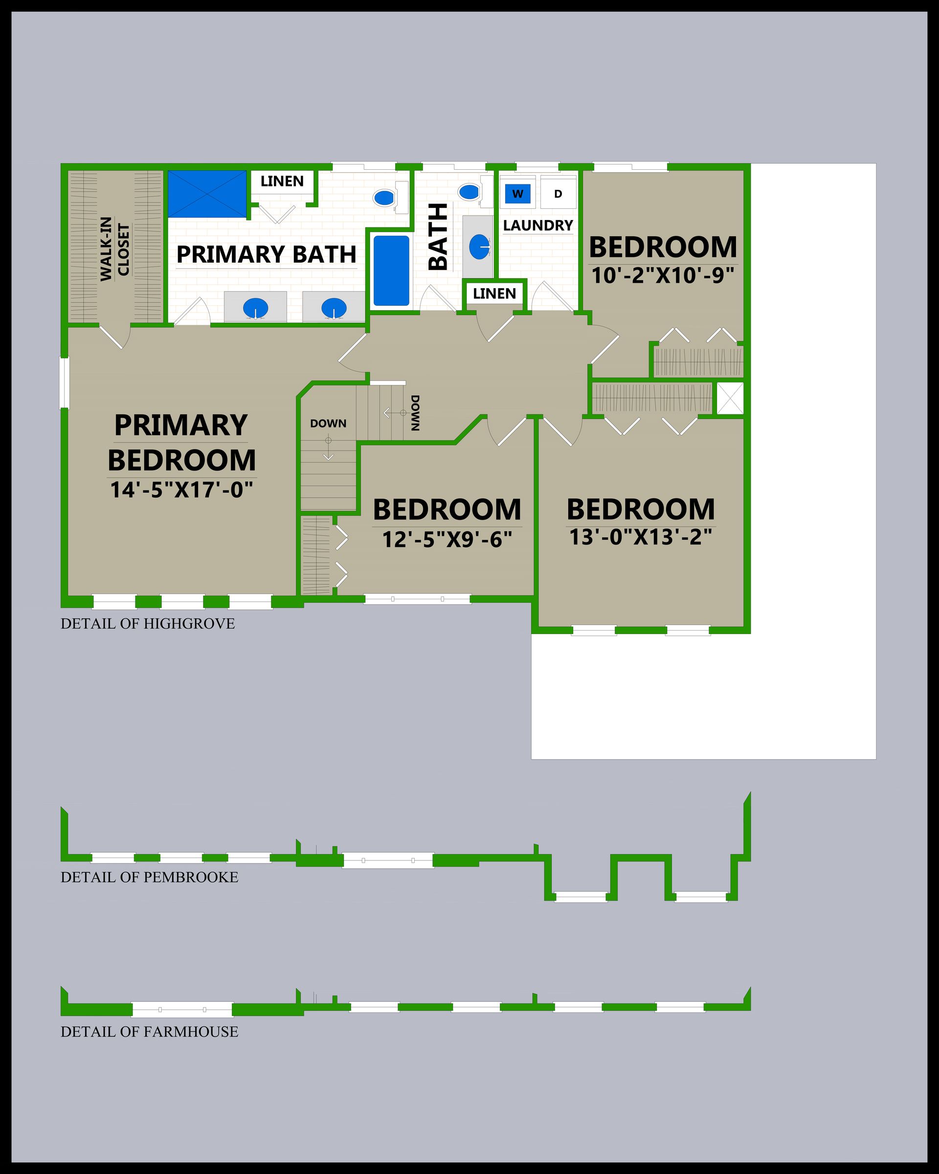 A floor plan of a house showing the master bedroom and bedrooms