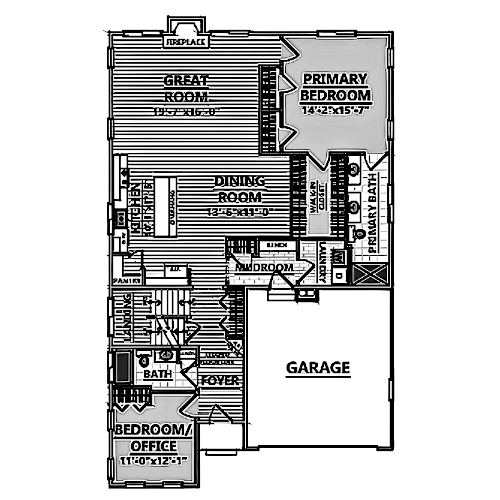 A floor plan of a house with a two car garage