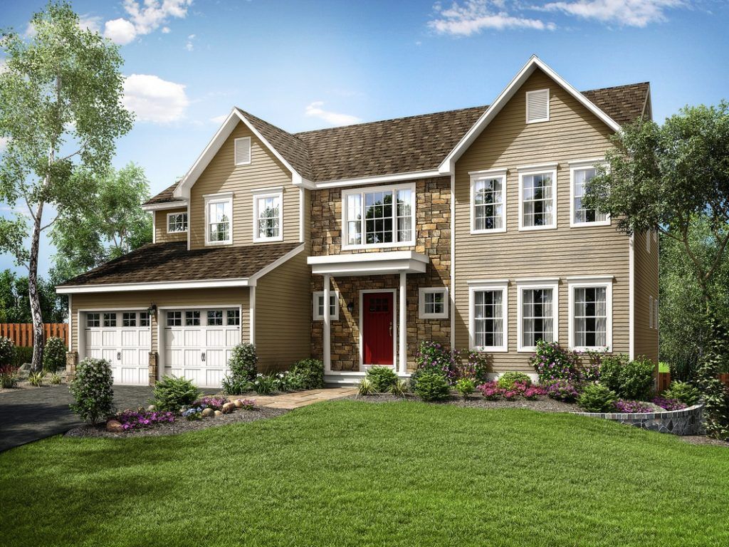 An artist 's impression of a large house with a large lawn in front of it.