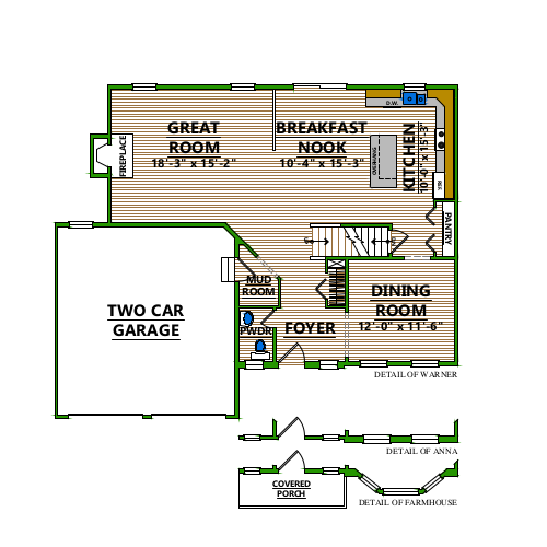 A floor plan of a house with a two car garage