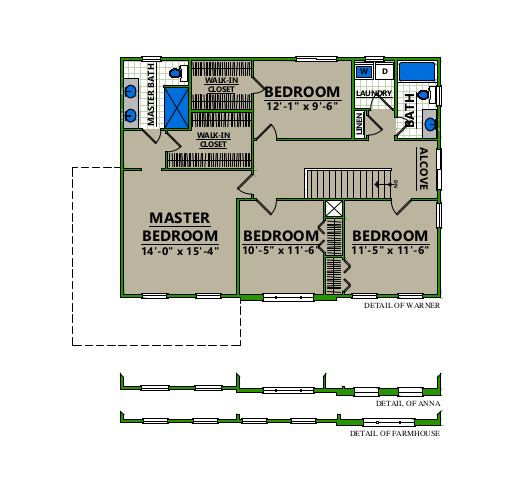 A floor plan of a house showing the master bedroom