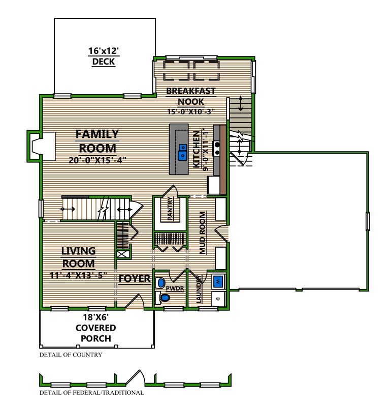 A floor plan of a house with a family room and living room
