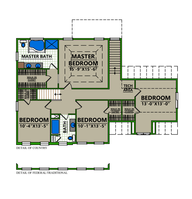 A floor plan of a house with bedrooms and bathrooms