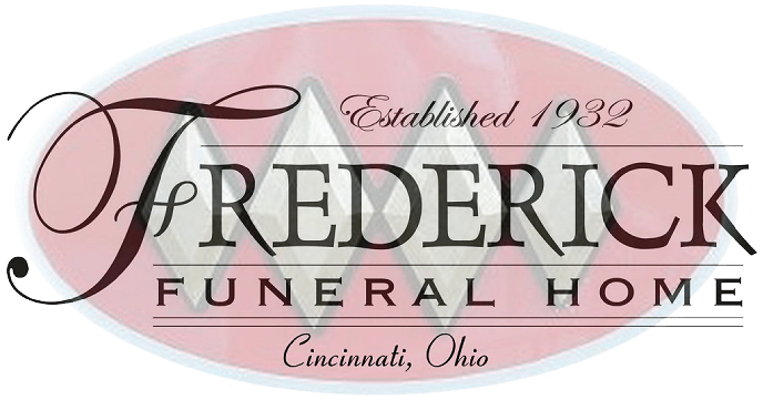 Frederick Funeral Home logo on a pink oval, with "Established 1932" and "Cincinnati, Ohio" text