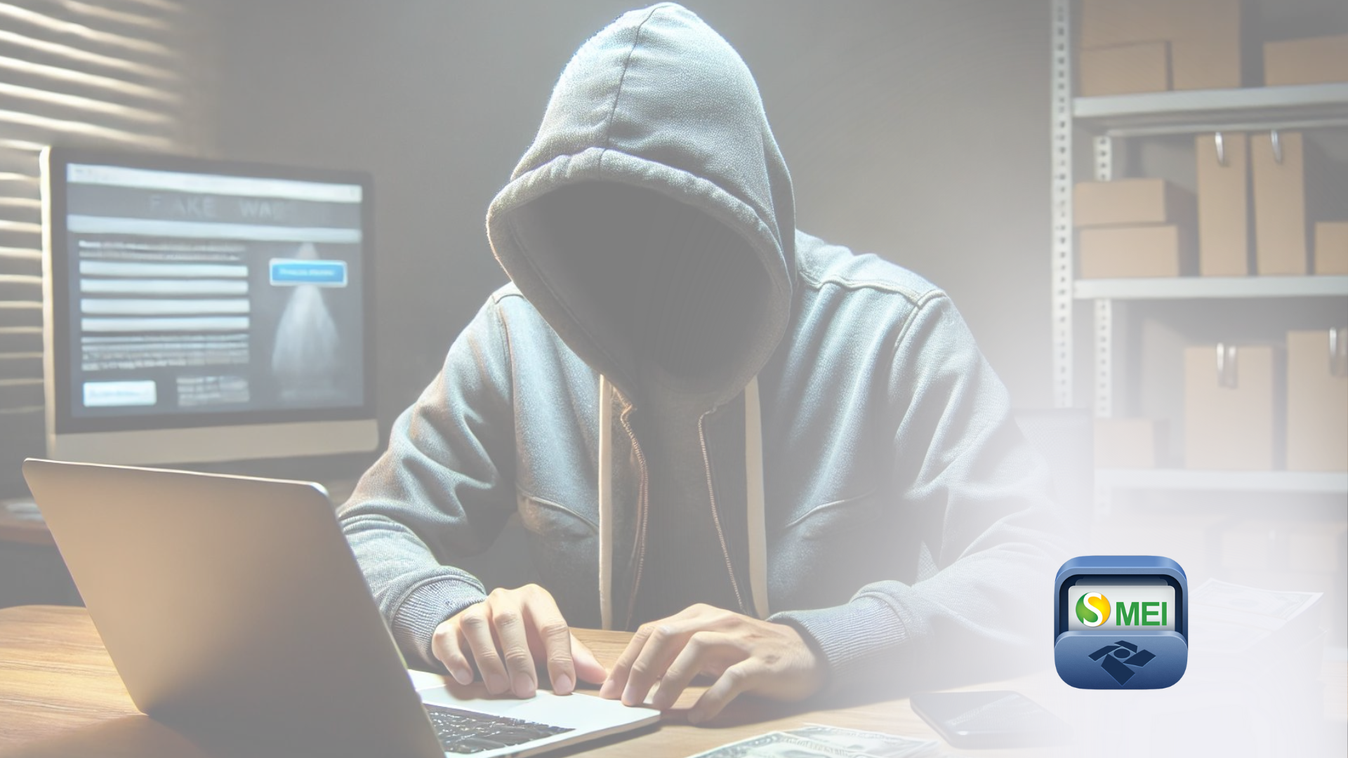 Um homem de moletom está digitando em um laptop.