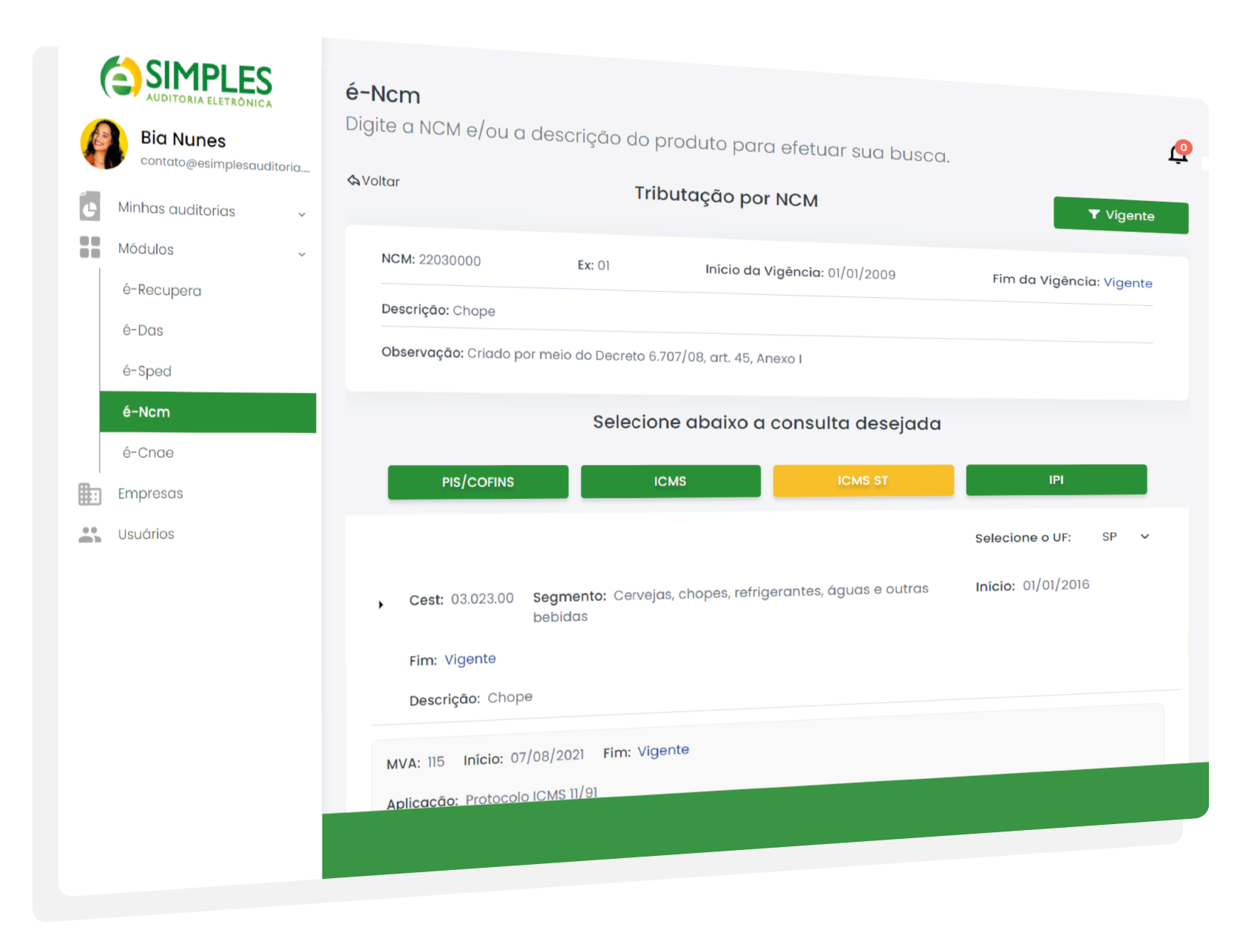 Sistema de Recuperação de Impostos - Consulta de NCM