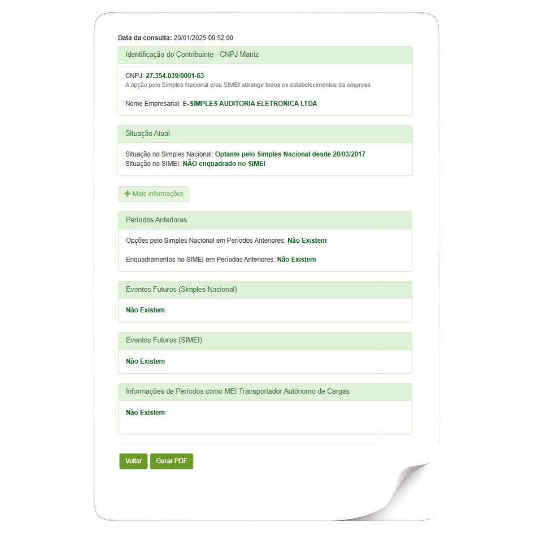 Formulário on-line verde e branco com vários campos de dados e botões de envio.