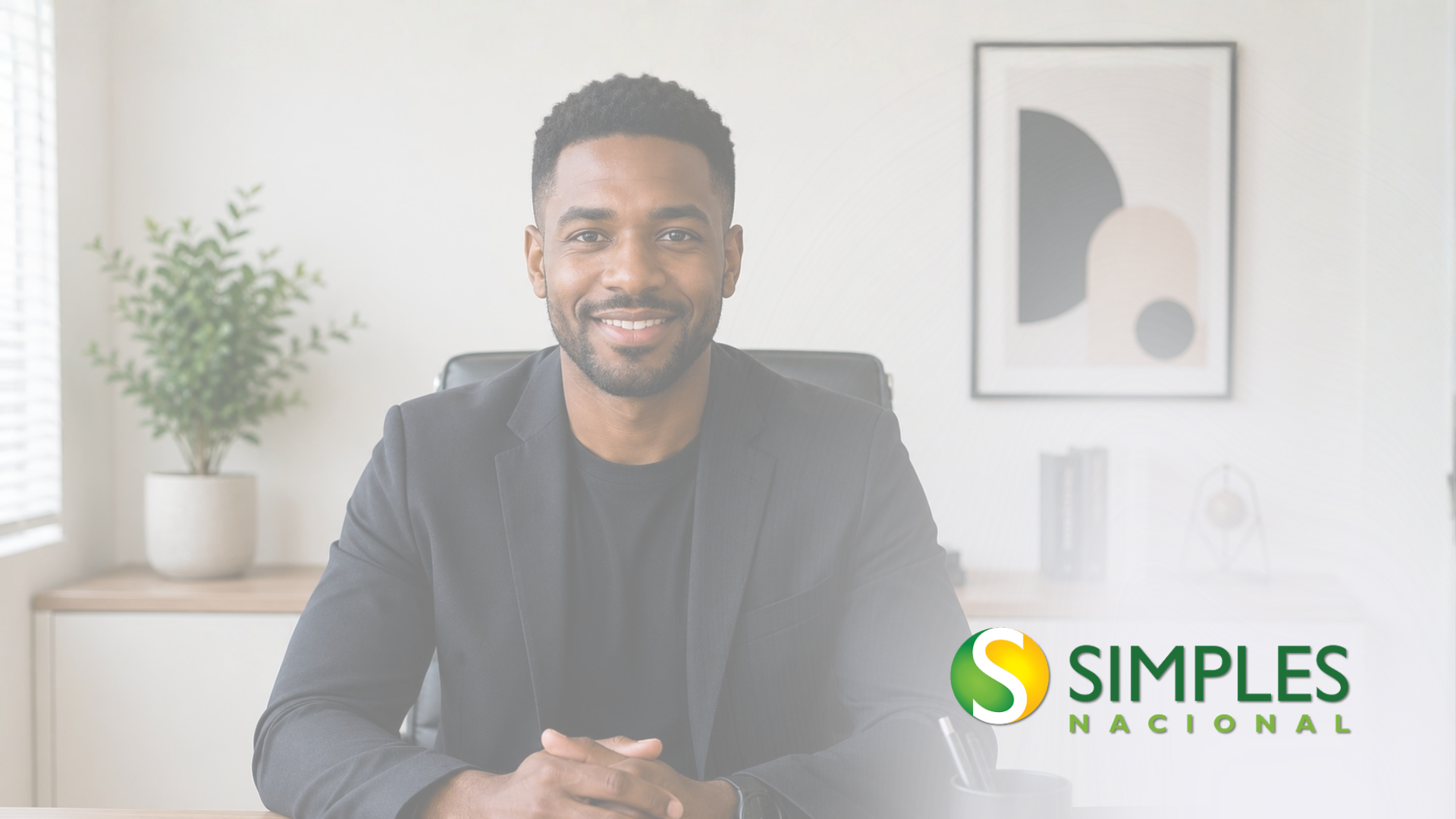 Homem sorrindo em frente à mesa em um escritório bem iluminado, com o logotipo da Simples no canto inferior direito.