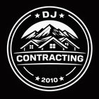 Black-and-white DJ Contracting logo with mountains, houses, stars, and 2010 text