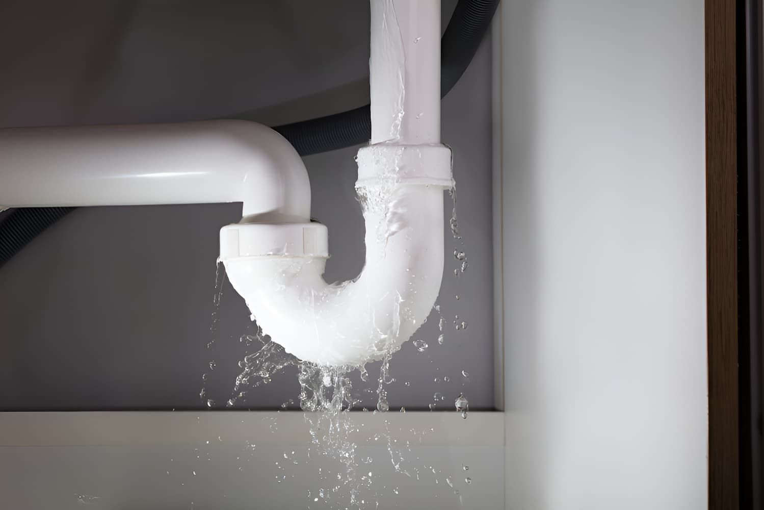 A Sink Pipe is Leaking Water Under a Sink in a Bathroom — John Day Plumbing in Marlow Lagoon, NT