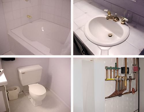 Four Pictures of a Bathroom Including a Bathtub Toilet and Sink — John Day Plumbing in Marlow Lagoon, NT