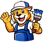Logo for DIO Painting LLC: cartoon lion painter holding a brush, wearing blue overalls and cap.