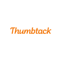 The Thumbtack logo, featuring the company name in a bold, orange, cursive-style font on a white background.