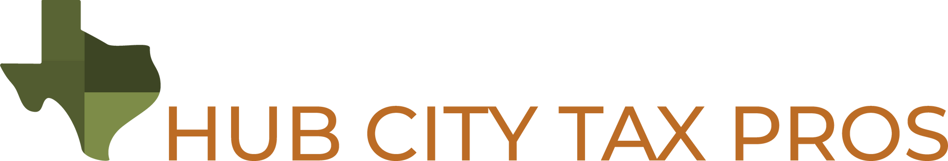 Logo for Hub City Tax Pros with a stylized Texas outline in shades of green.