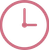 Pink clock icon with simple hands showing 3:00