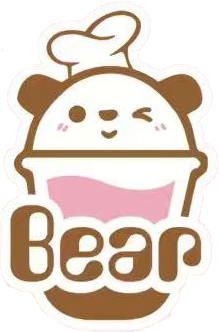 Cute bear mascot in a chef hat, peeking from a pink cup with the word &ldquo;Bear&rdquo; below.