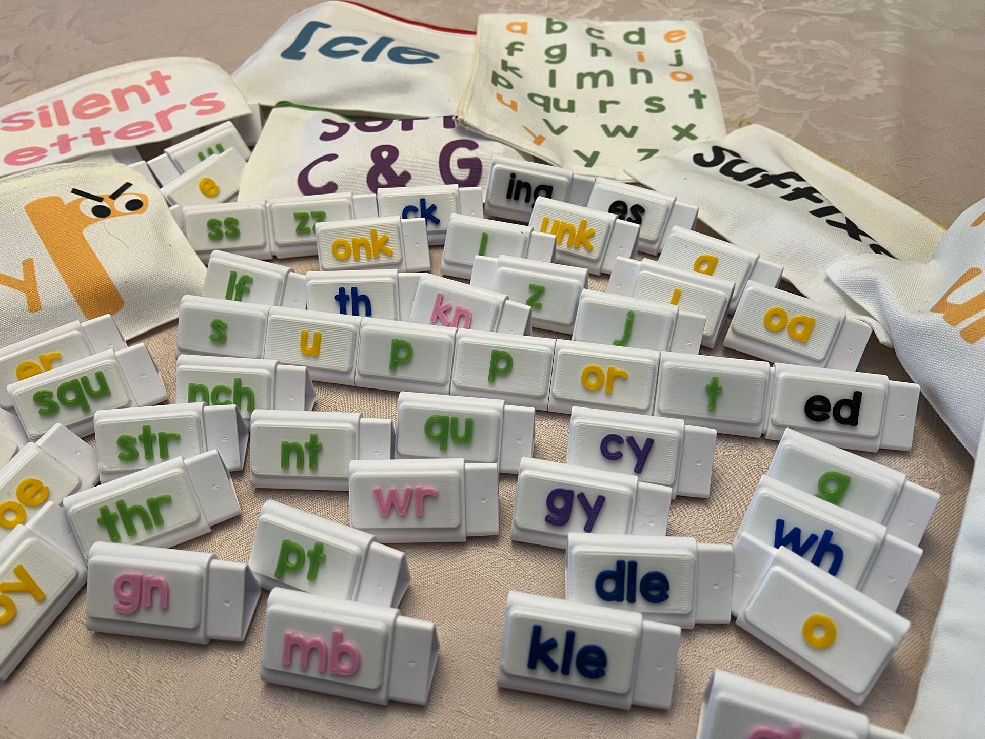 Letter blocks showing some phonemics
