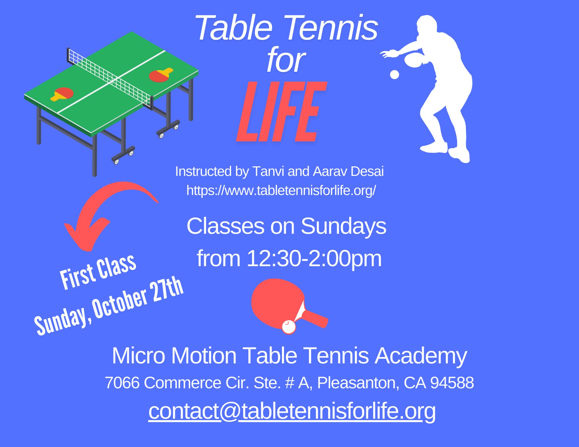 A blue poster advertising table tennis for life