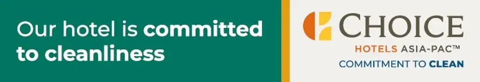 Choice Hotels cleanliness banner with green left panel and logo on white right panel