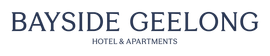 Bayside Geelong hotel and apartments logo in navy text on a white background