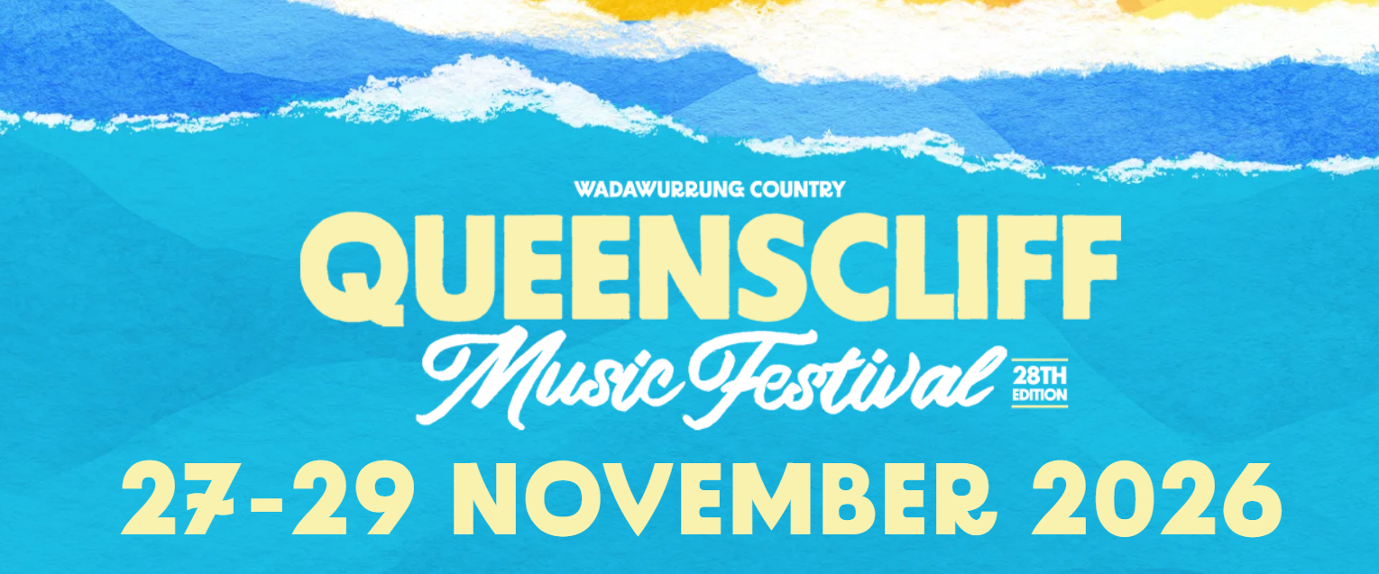 Queenscliff Music Festival poster on blue sea background, with dates 27–29 November 2026