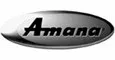 Amana logo in black script on a silver oval background