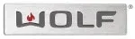 WOLF logo in black and red on a silver metallic plaque