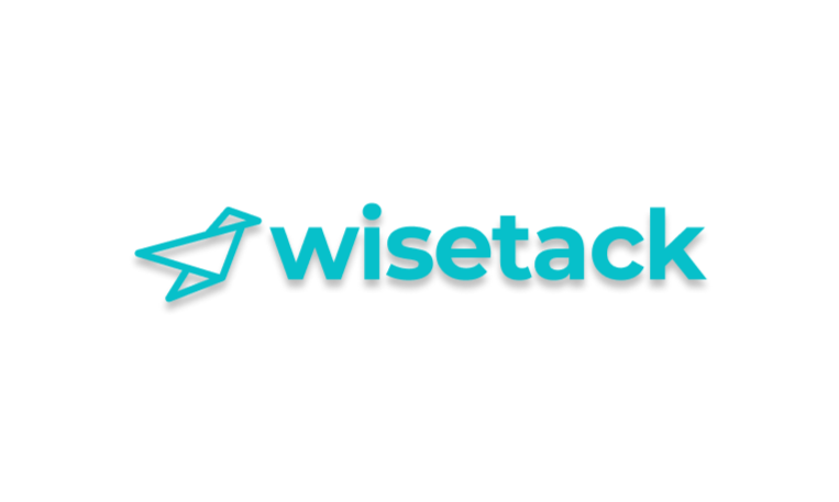 Wisestack logo: Turquoise origami paper airplane next to the word