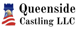 The logo for queenside castling llc has a red chess piece on it.