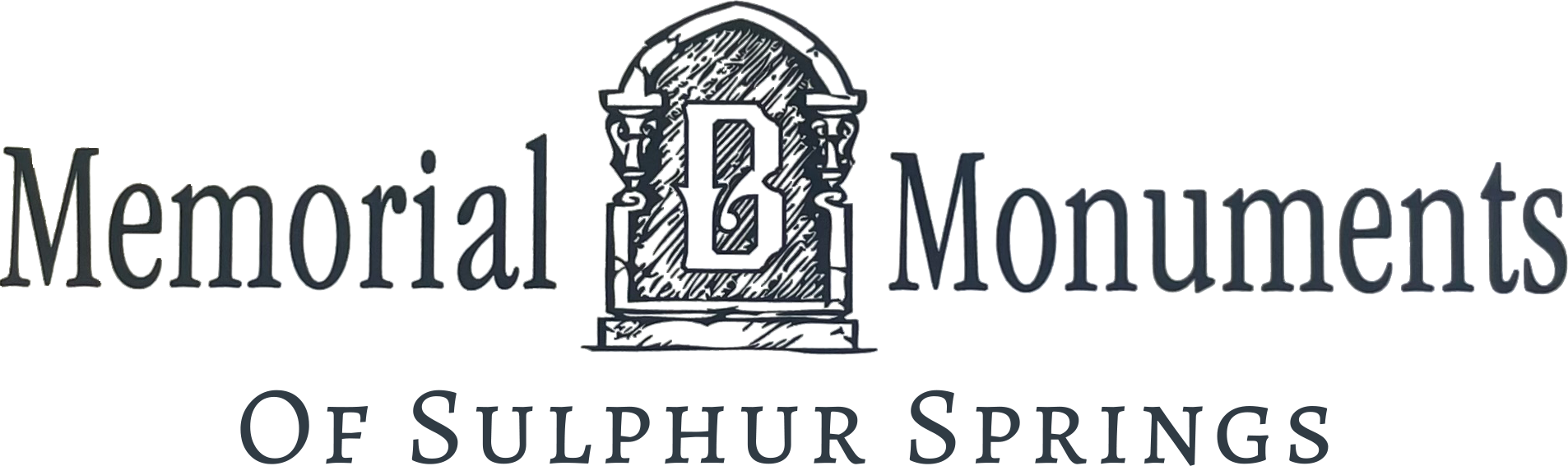 Memorial Monuments of Sulphur Springs logo with a decorative “D” emblem and black text on white background