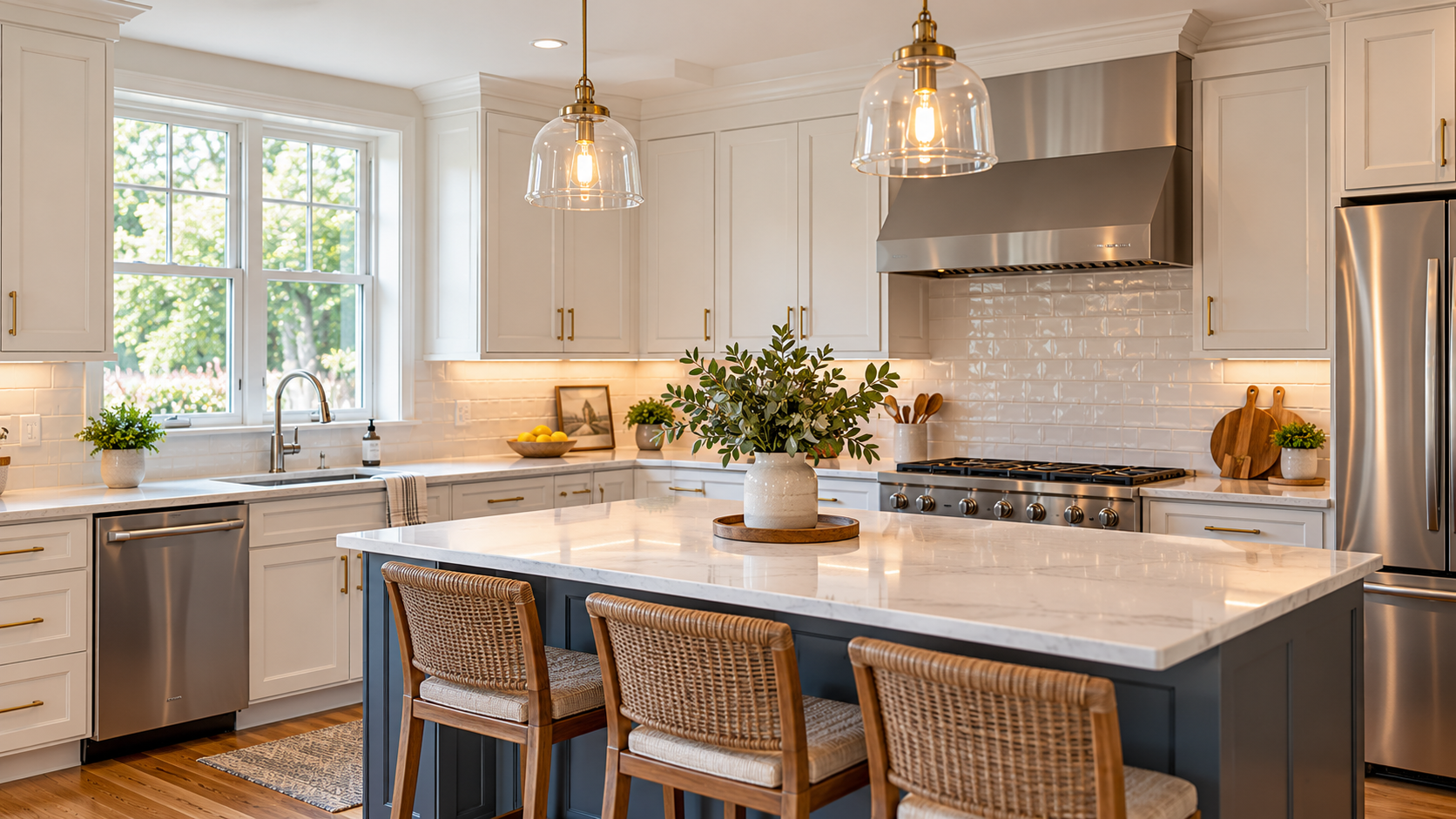 Freshly painted kitchen cabinets in a Western Massachusetts home