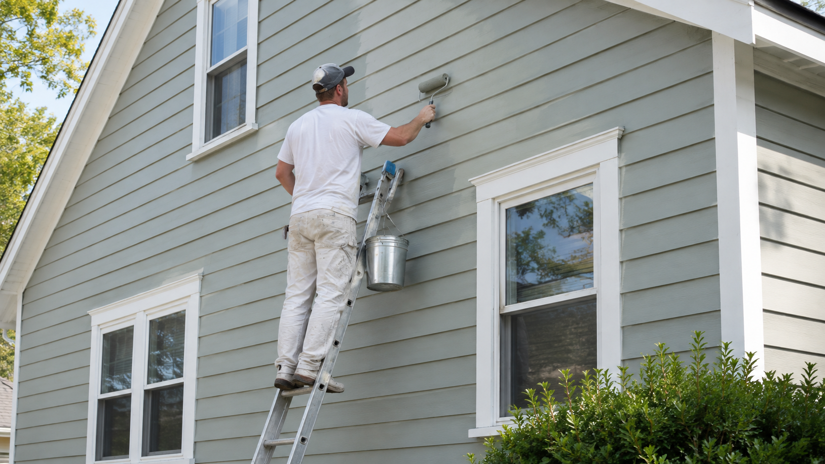 Pioneer Painters crew painting a home exterior in Western Massachusetts