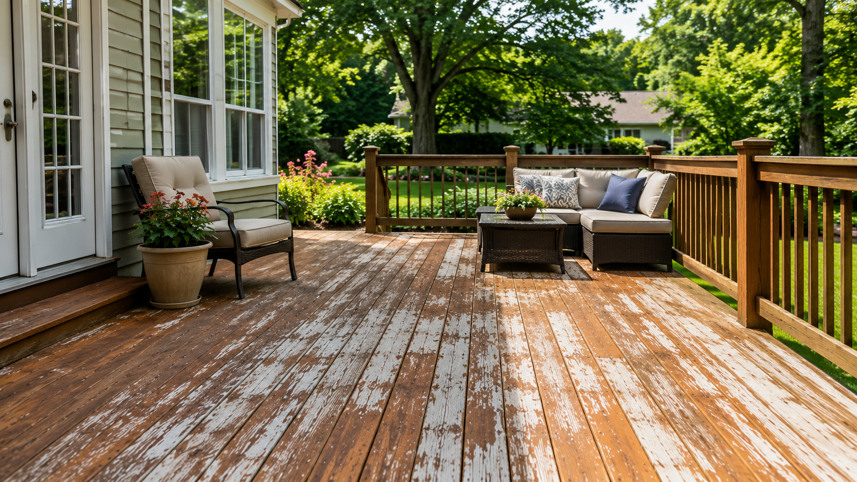 Deck with peeling and chipped stain