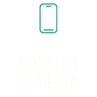 Teal outline of a smartphone icon on a white background with faint text below